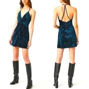 NEW Zara  Black Velvet Deep VNeckline Mini Dress Size M